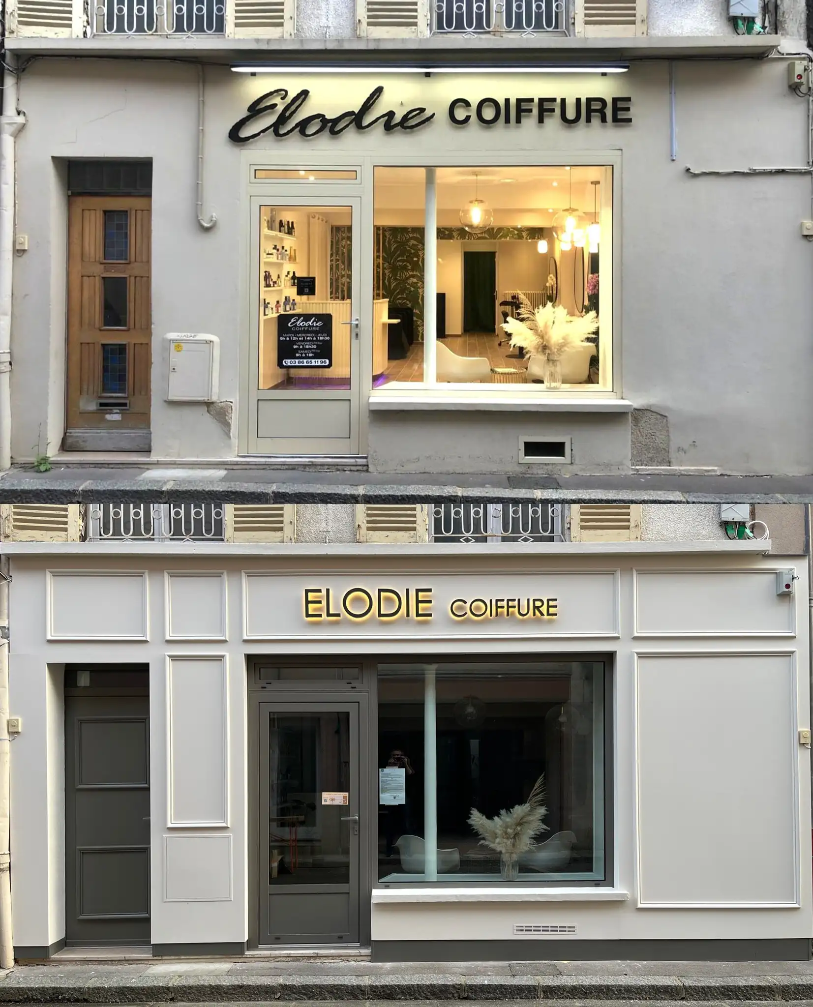 Avant et après rénovation de façade de commerce